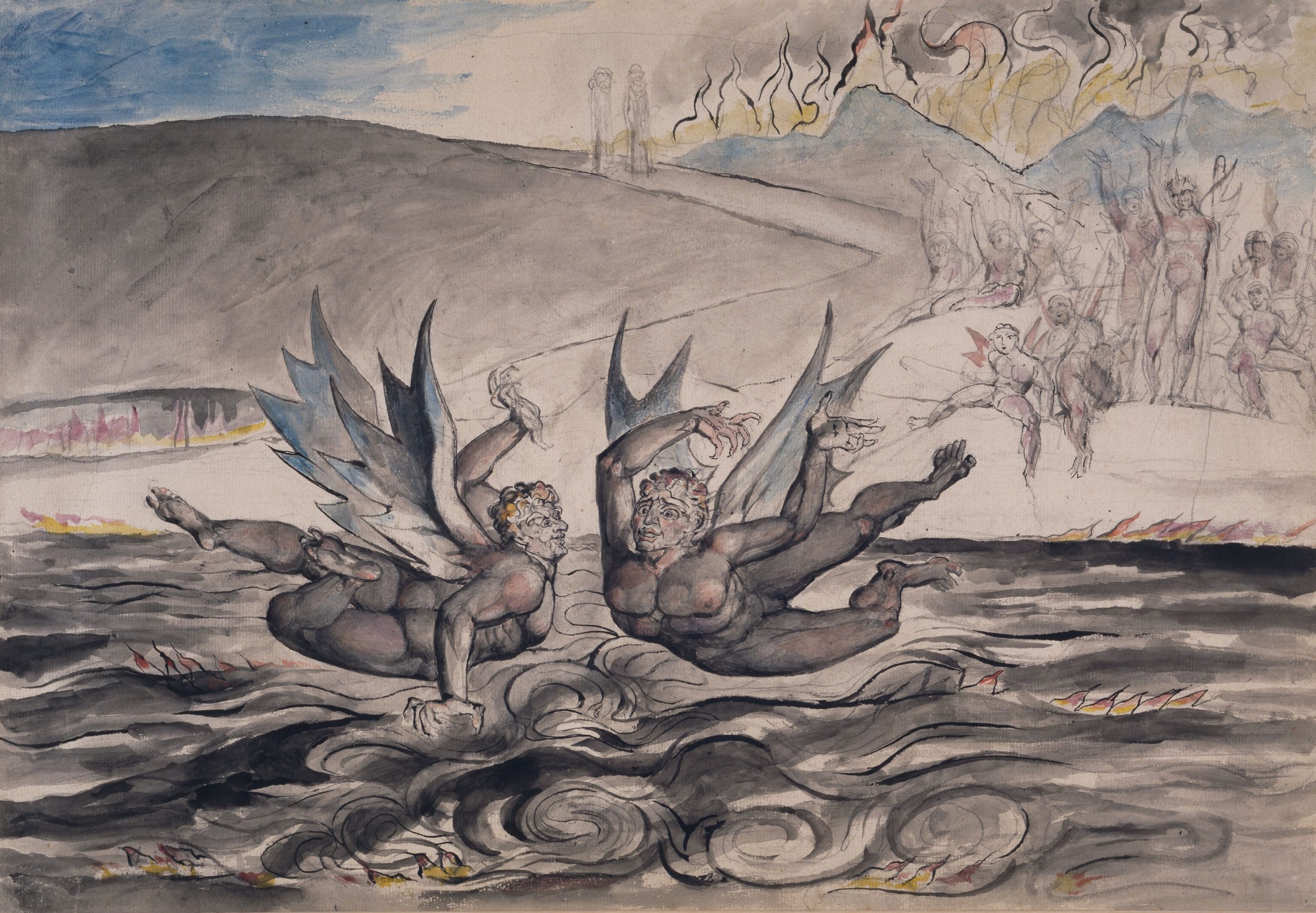 1919P3 The Baffled Devils Fighting, 1824-27 Watercolour with pen and ink over pencil Artist: William Blake (d.1827) from BMAG Digital Image Resource.